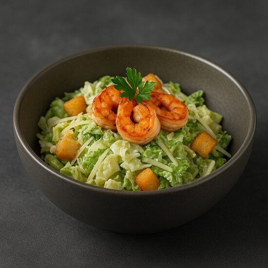 Cēzara salāti ar anšovu mērci un tīģergarnelēm kg